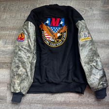 DeLong Biker AMA Varsity Bomber Jacket 2X Black Wool Leather Sleeves USA Made