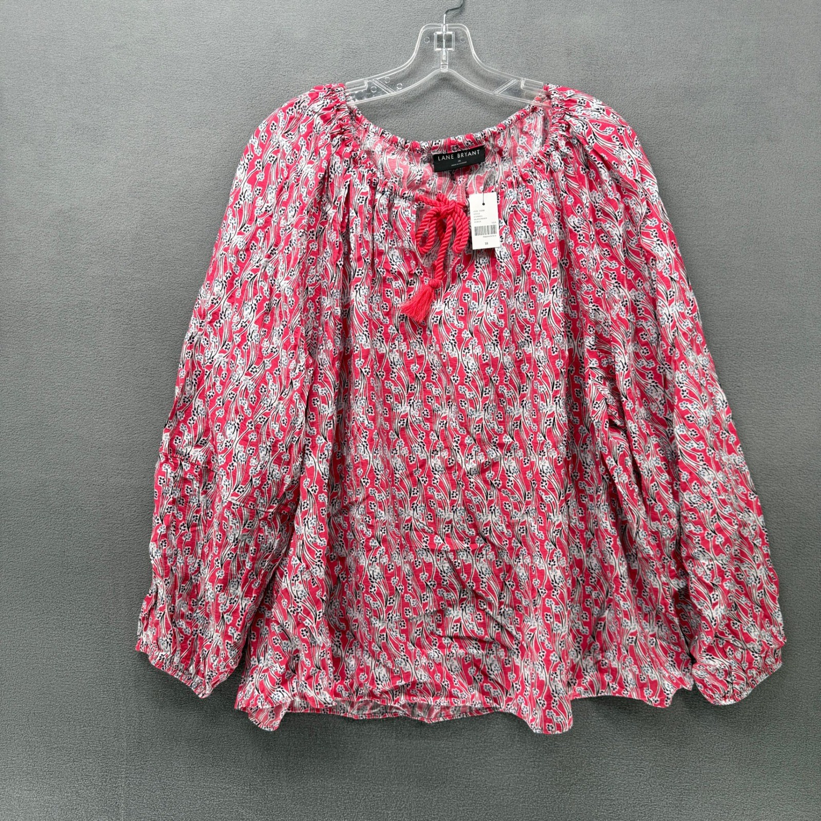 Lane Bryant Pink Floral Tassel Peasant Blouse Top Womens 18 New NWT
