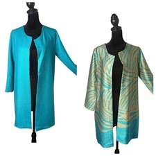 Chicos Glam Reversible S Teal Gold Zebra Metallic Crinkle Textured Coatigan