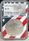 2006 $1 AMERICAN SILVER EAGLE NGC MS69 USA FLAG CORE HOLDER