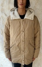 Men's Beige Hooded Mid-Length Parka Jacket Button Lined Solid Winter