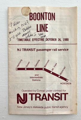 FREE SHIP! Vintage NJ Transit BOONTON LINE Timetable,  eff. 10/26/1980, Conrail