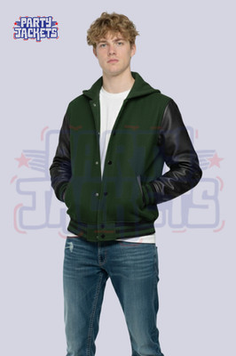 Unisex Green Hooded Varsity Jacket