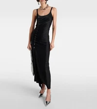 Paco Rabanne Draped Jersey Maxi Dress Black 36 Size