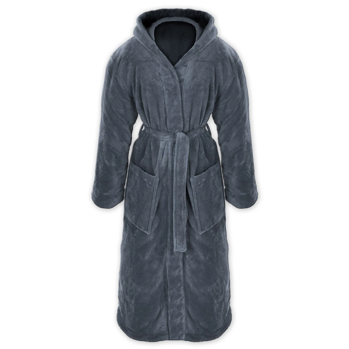 Bademantel mit Kapuze Kuschelfleece S-3XL Morgenmantel Saunamantel Unisex