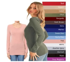 Long Sleeve T Shirt Crew Neck Round Neck Stretch Cotton Tee Plain Solid 