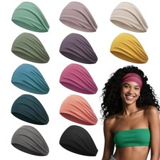 12 Solid Colors Wide Non-Slip Fabric Headbands for Women's Hair Nurse Workout