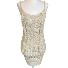 Daytrip Crochet Tank Dress Women’s Large Beige Open Knit Boho Festival Summer