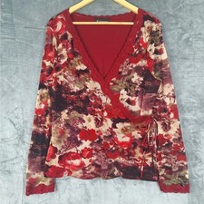 Womens Top Medium Red Babydoll Y2K Floral Lace Romantic Wrap Coquette Fairy