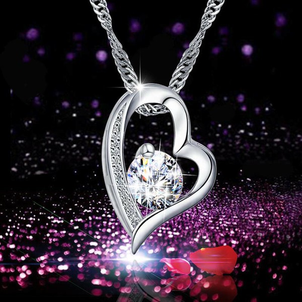 Herzkette 925 Sterling Silber Herz AnhäNger Zirkonia Kristall Damen Geschenk-image