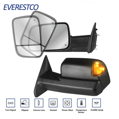 Pair Power Heated Tow Mirrors For 2009-18 Dodge Ram 1500 2010-2018 2500 3500