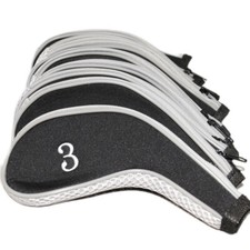 10Pcs Black  Gray Embroidered Numbers Premium Golf Iron Club Covers with Zipper