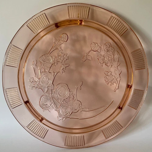 Vintage Depression Era 1930's FEDERAL GLASS Sharon Pink 11.5" FOOTED CAKE PLATE