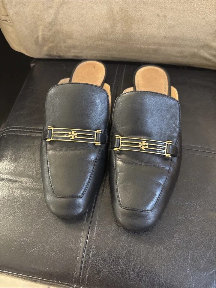 Mocasín sin espalda Tory Burch Amelia Mula plano cuero negro talla 7,5