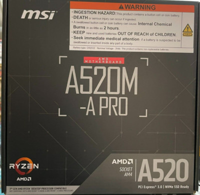 MSI - A520M-A PRO - AMD Ryzen 5000 AM4 DDR4 PCIe 3.0 Micro-ATX Motherboard