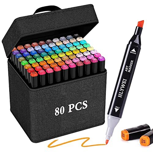 Alcohol Markers Brush Tip 80 Color Dual Tip Art Marker Set for Artist Alcohol...