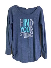 Fitness Tee Co. "Find Your Strong" Women Medium Blue Long Sleeve T-Shirt EUC