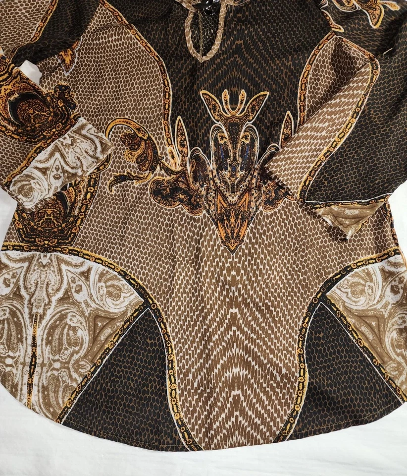 Cato Top 女式小号棕色动物印花 3/4 袖圆领衬衫 — 第 3/4 张图片