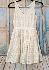 JOIE Creneau Womens Sz Small Ivory Cotton Eyelet Fit & Flare V Neck Party Dress