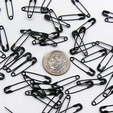 Small BLACK Safety Pins,  Iron ~ 3/4" Long ~ Sewing, Crafts, Seed Beads, Jewelry