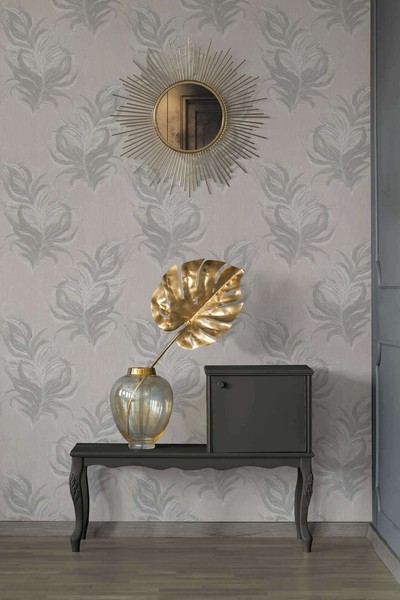 4,69 €/Qm / Vliestapete A.S.Creation Mata Hari 38009-2 Federn Vintage Taupe Grau-image