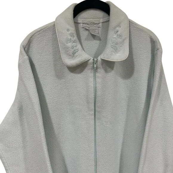 Vintage Miss Elaine Light Blue Collar Embroidered Zipup House Coat Size M - Image 3 of 4