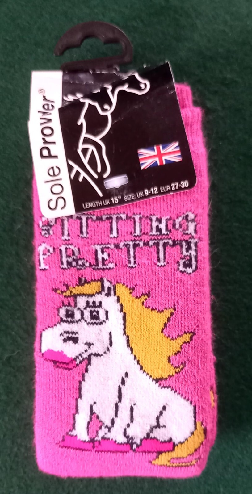 SAOLA Calze equitazione nuove. Bella seduta rosa con unicorno. Taglia 9 12.