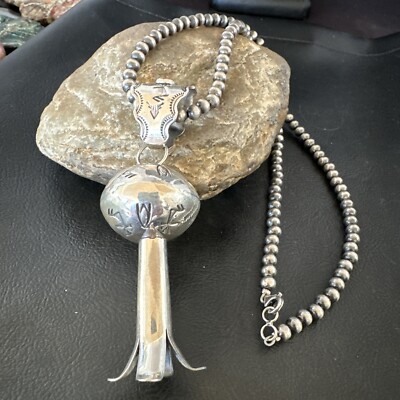 Native American Navajo Sterling Silver Necklace 3.5  Naja Pendant 20'' 16479
