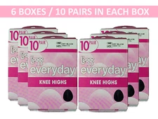 Leggs Everyday Knee Highs One Size Off Black Sheer Toe 10 Pair - 6 Boxes