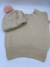 Vintage Children  s Ivory Sweater Vest And Beanie V Neck Pullover Sleeveless