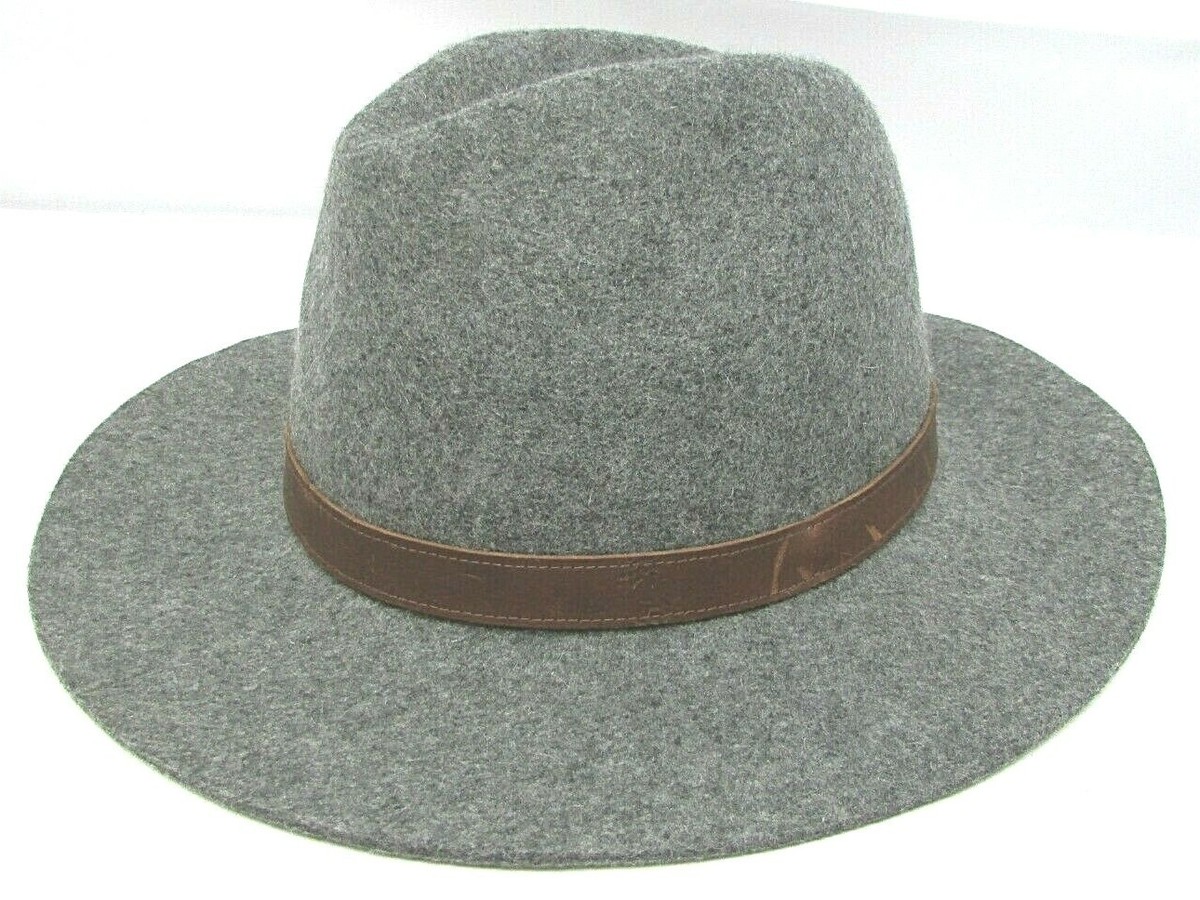 FRYE Felt Tall Crown Fedora Leather Band Hat Size S/M Lead 