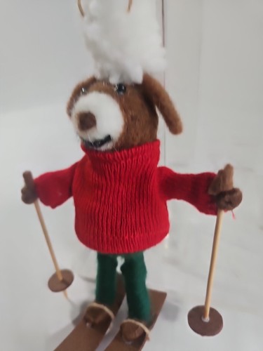 Pottery Barn "Daredevil Dog" On Skis W/Poles Christmas Tree Ornament Felted Wool - Picture 5 of 11
