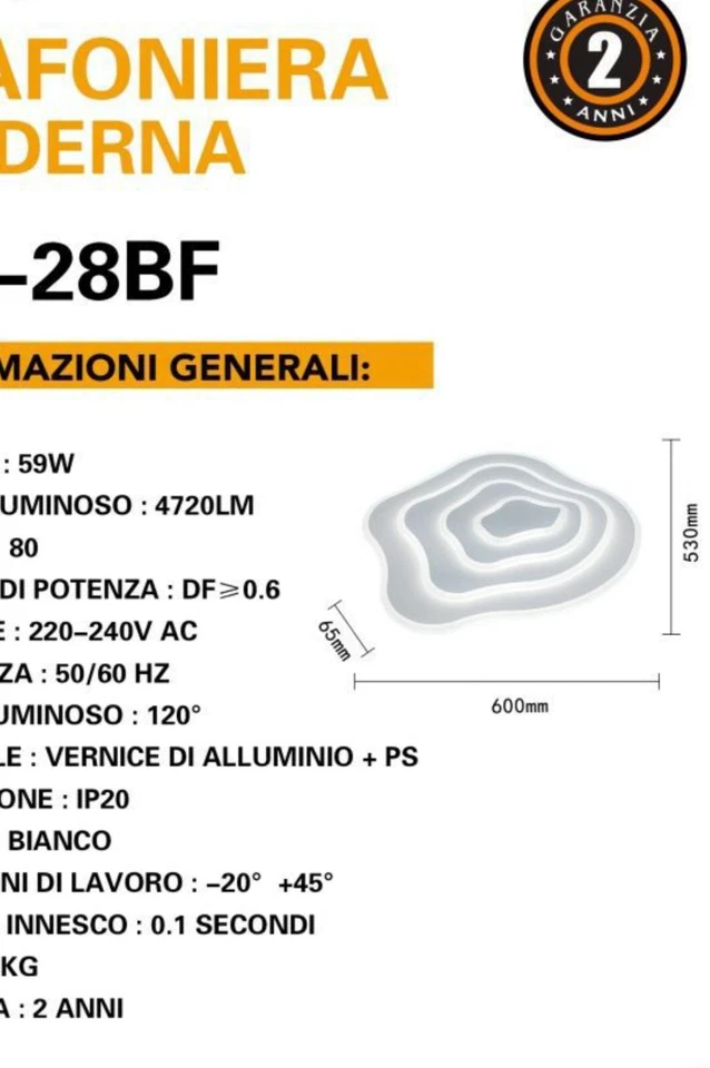 Lampadario Plafoniera Illuminazione a Led Stile Moderno da 59W Luce Per Soffitto - Immagine 4 di 4