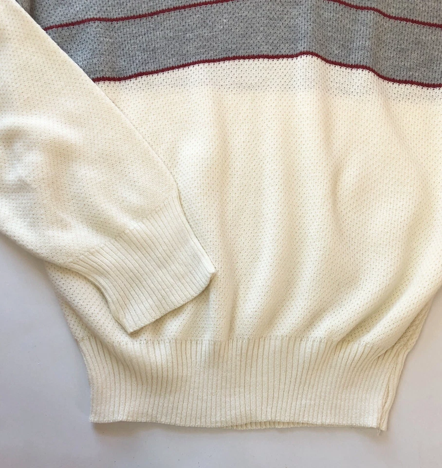 Винтажный Richel Daniel мужской пуловер поло свитер маленький серый слоновой кости длинный Slv V шеи EC - Изображение 3 из 4