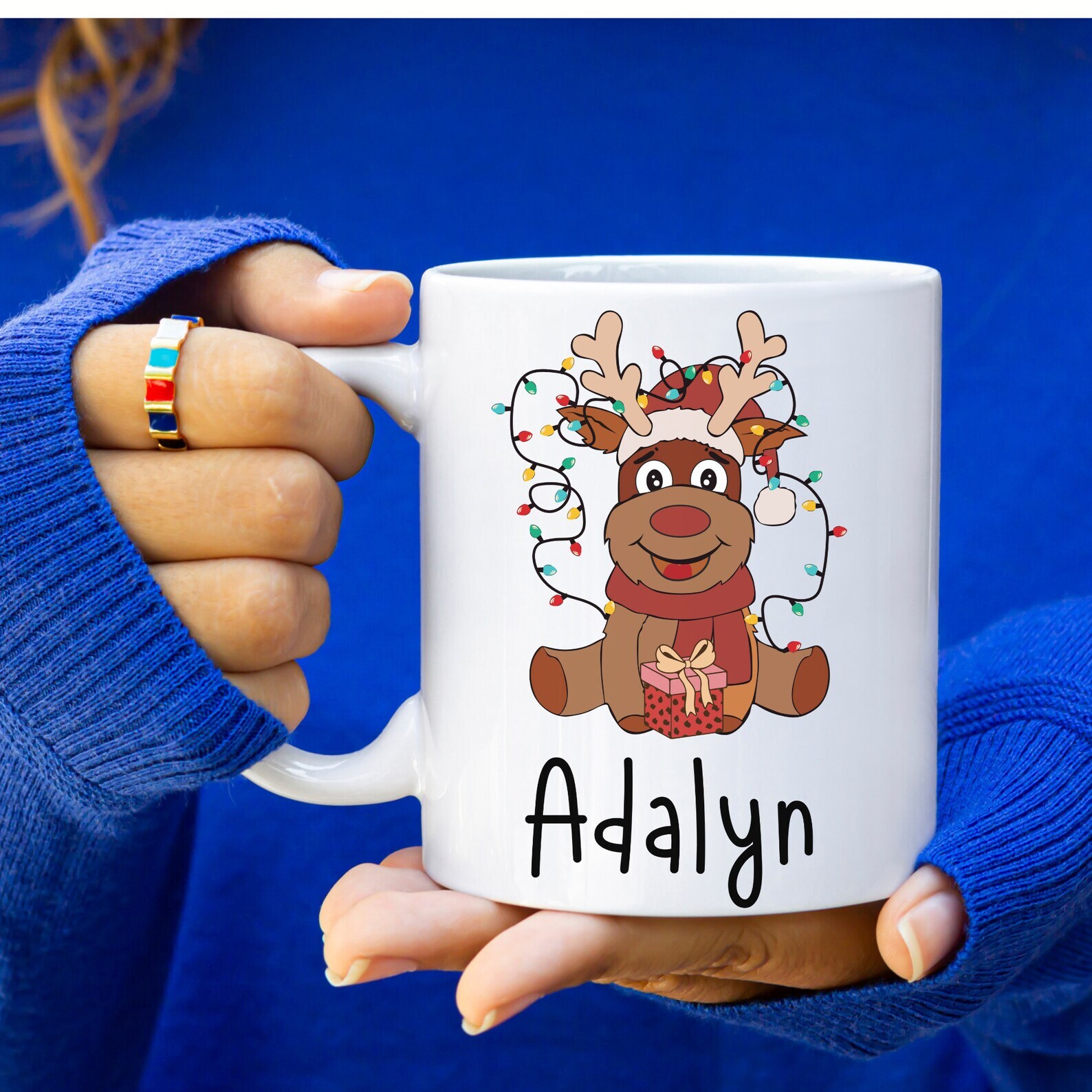 Personalized Kids Hot Chocolate Christmas Mug Hot Cocoa Reindeer Mug Custom