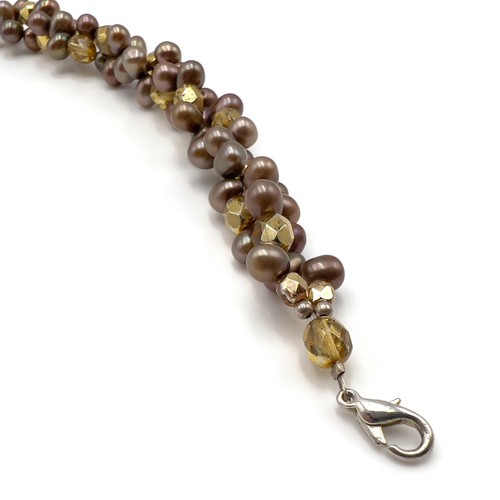 Brown Pearl Gold Dipped Crystal Beaded Fashion Bracelet 7 in Lobster Clasp - Picture 6 of 12