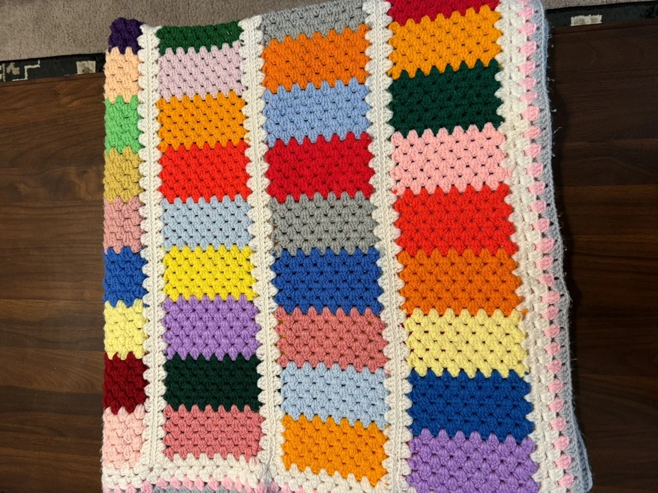 DE COLECCIÓN GANCHILLO MANO ARCO IRIS MULTICOLOR AFGANO TIRO MANTA 58x 54 Foto 3 de 4