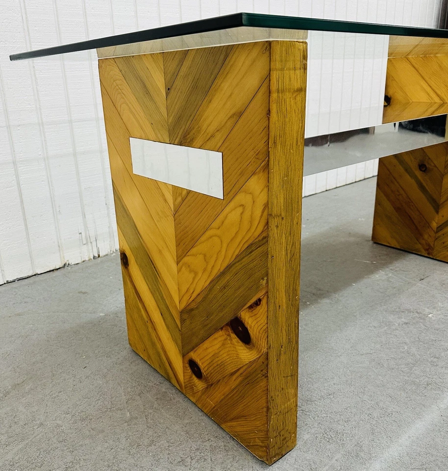 Mesa consola vintage moderna estilo Paul Evans de vidrio Foto 3 de 4