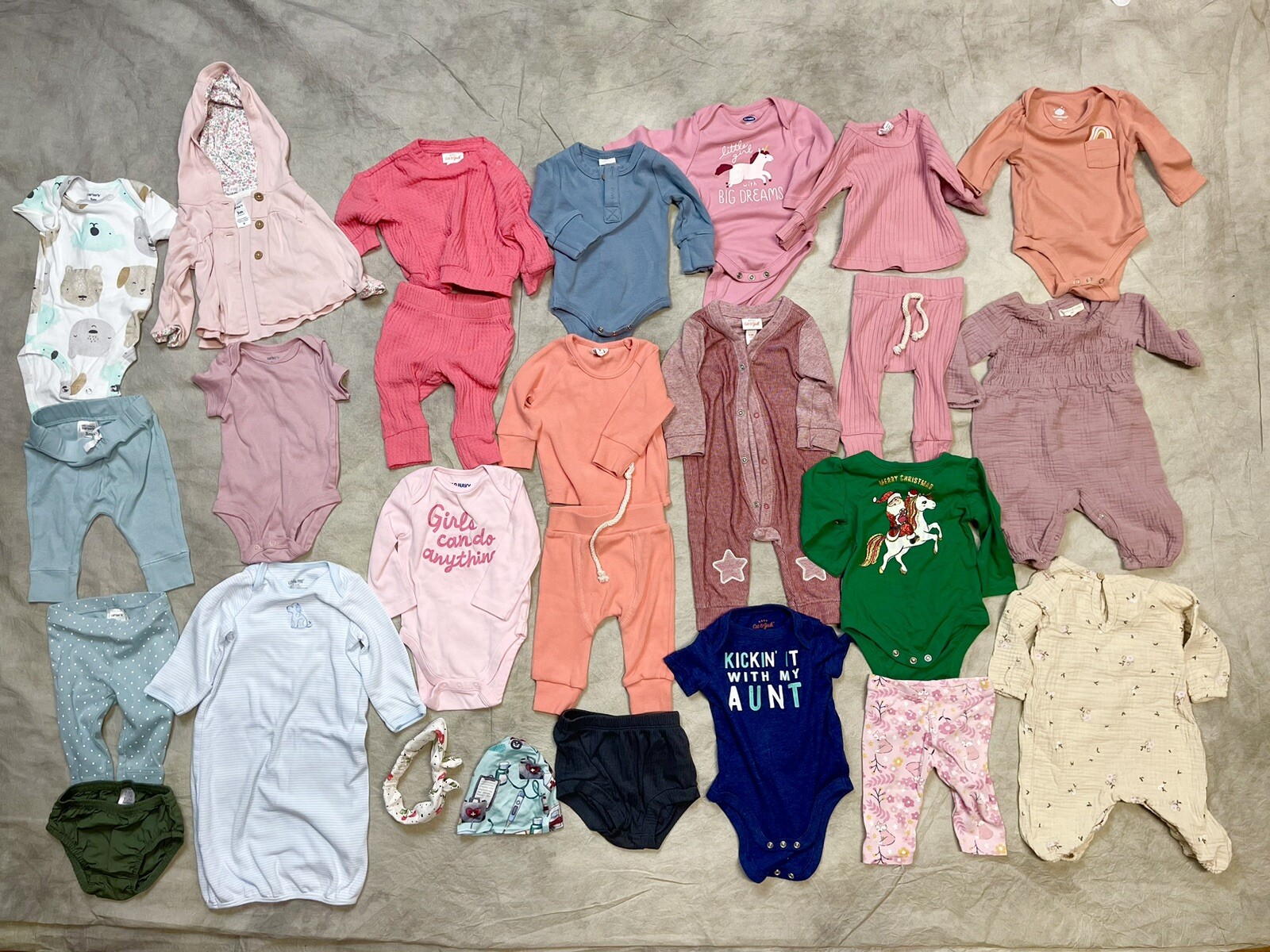 Lot of 26 Baby Girl Clothes 0-3/3M Long Sleeves Pants Bodysuits Night Gown
