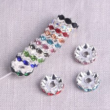 50pcs Flat Round Rondelle 12mm Crystal Glass Rhinestones Metal Spacer Beads