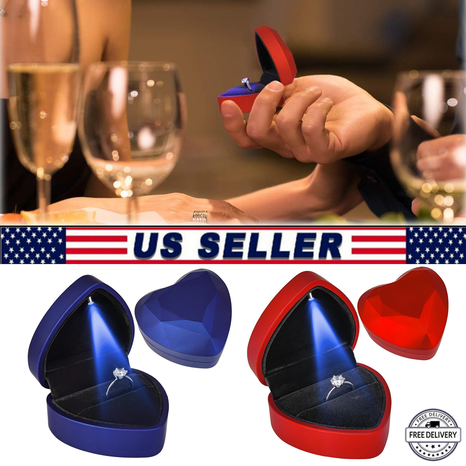 Heart-Shaped LED Ring Box for Engagement Wedding Jewelry Gift  -image