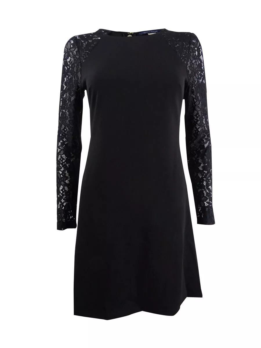 Tommy Hilfiger Women s Plus Size Lace Sleeve A Line Dress 14W Black