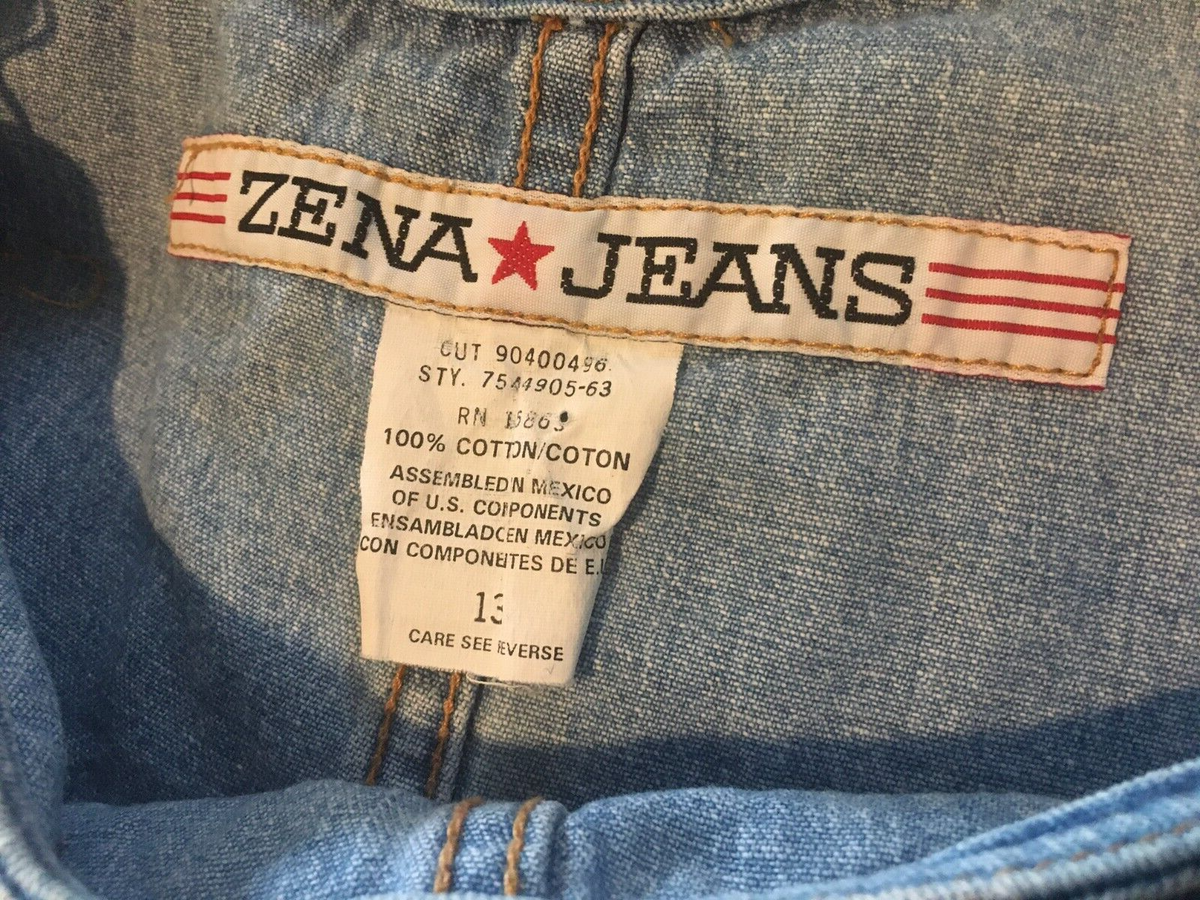 VTG 90s Y2K ZENA JEANS DENIM SHORTALLS WOMEN 13 OVERALL SHORTS BIG