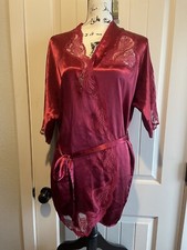 Victorian Lace Burgundy Pink Satin & Lace Dressing Robe OSFA Made In USA