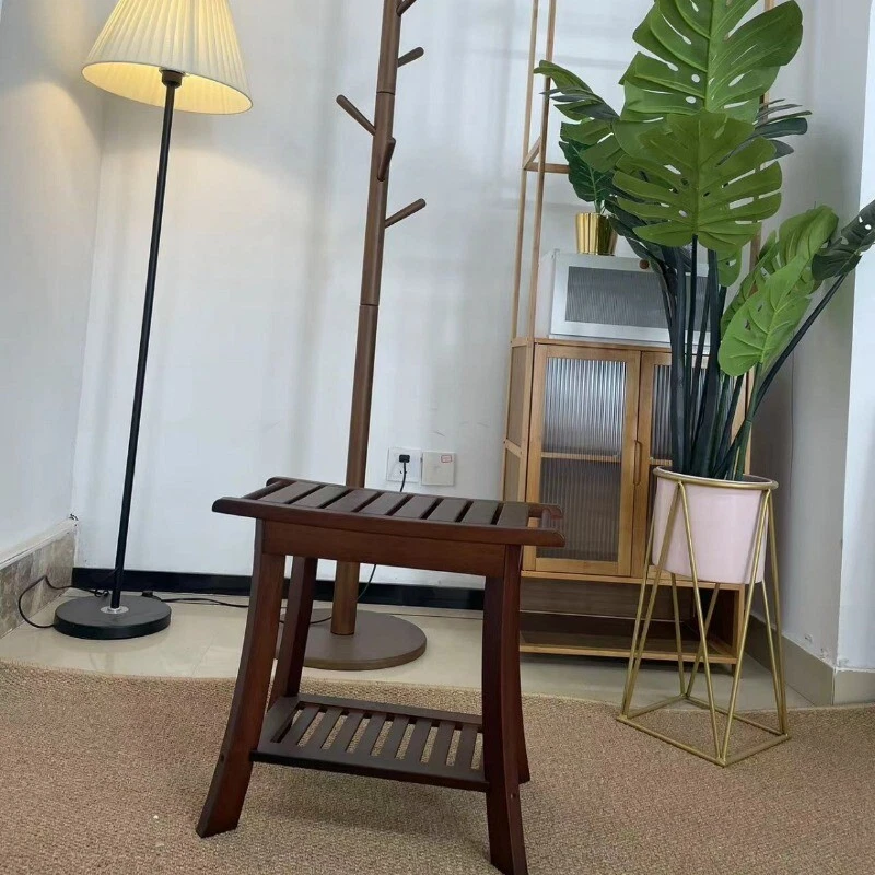 Household bamboo hanging towel shower stool shoe stool multi-functional stool - Image 4 of 4