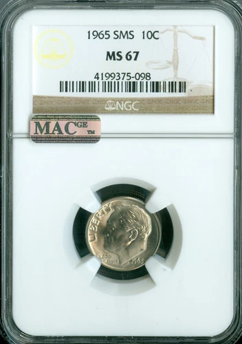 1965 ROOSEVELT DIME NGC MS67 SMS  PQ MAC SPOTLESS .