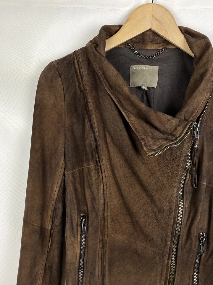 Muubaa Damas Cabra Gamuza Vanguardia Chaqueta Motera Talla US 6 EU 38 Foto 4 de 4