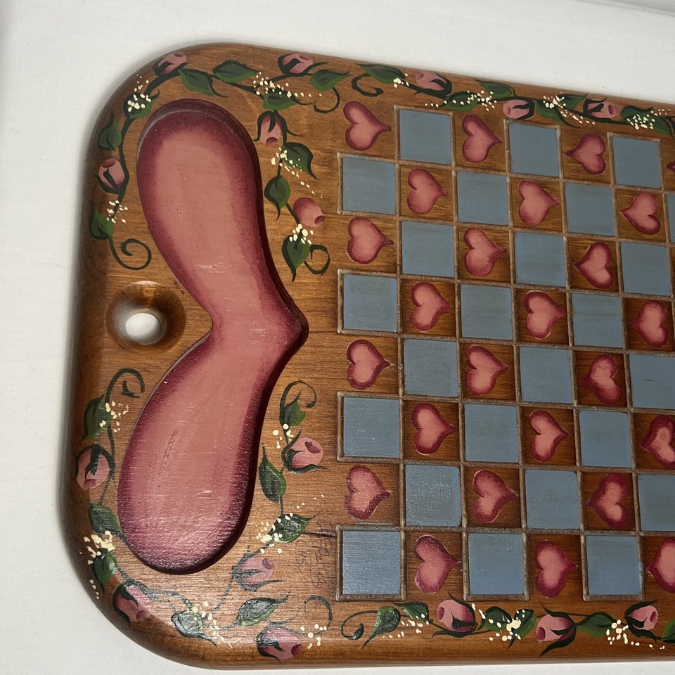 Wood Folk Art Checkers Chess Game Board Tray Wall Art Americana Hand ...