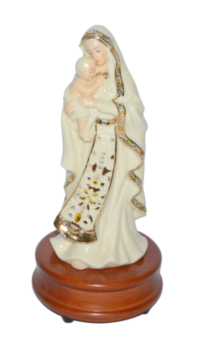 Figurine musicale Dillards Trimmings porcelaine Madonna 9 pouces haute garniture or ivoire - Photo 1 sur 9