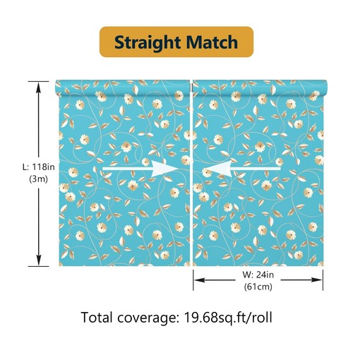 Blue Floral Peel and Stick Wallpaper Removable Adhesive Boho Decor 24"x118" 2 Pk - 第 8/11 張圖片